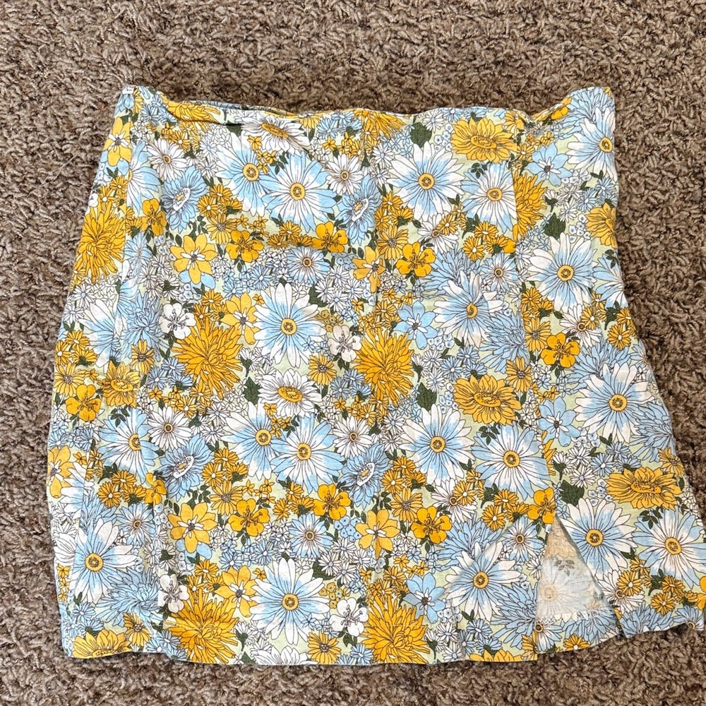 Urban Outfitters Yellow and Blue Floral Pencil Skirt